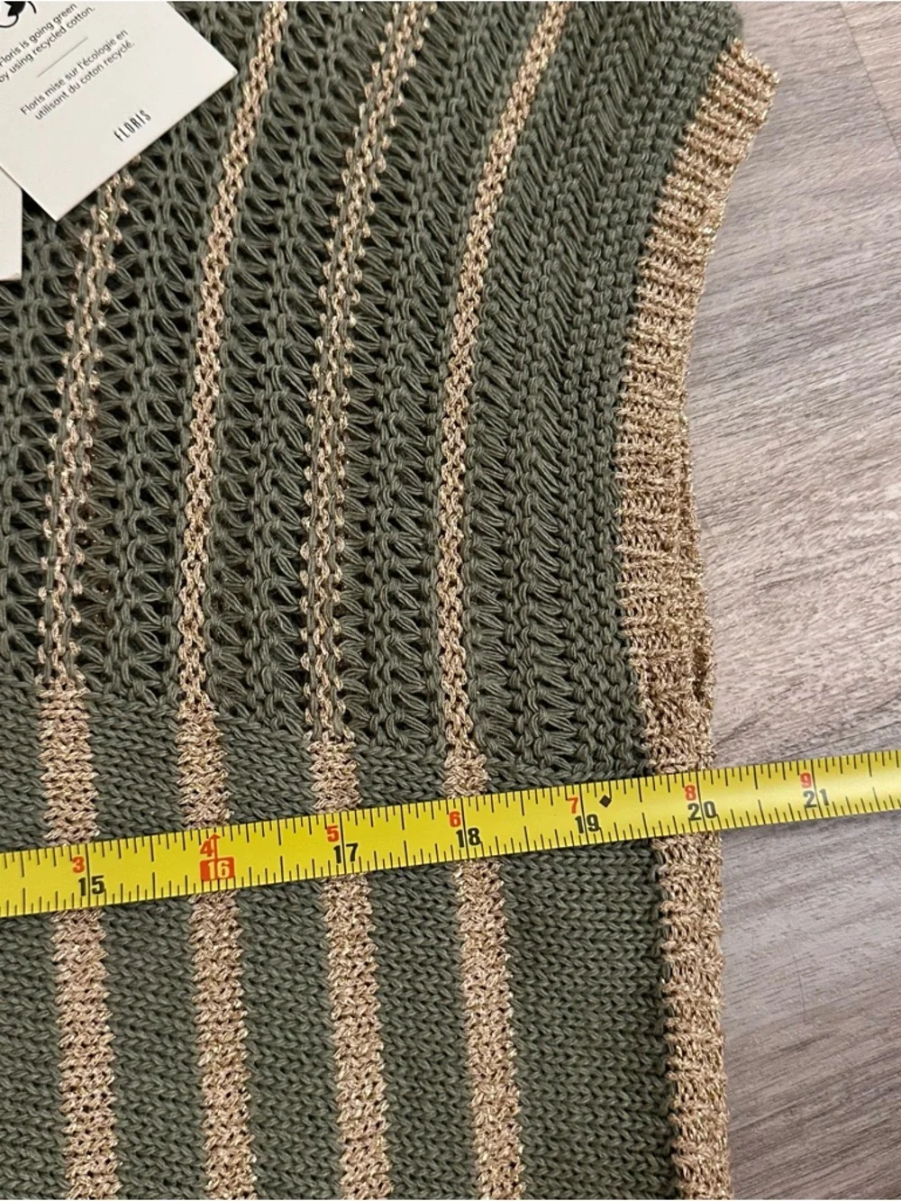 Floris Italy Knit Mini Dress Olive Beige Stripe Cap Sleeve S/M NWT Beach coverup - Picture 5 of 8